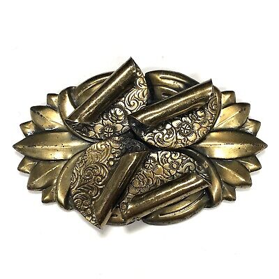 Jos Weinstein NYC Brooch Stamped Metal Brass Art Nouveau Deco Vintage Pin Rare