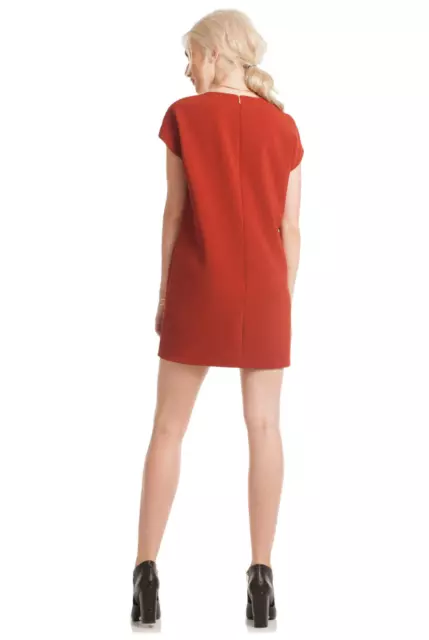 NWT- Trina Turk Jenisa Cap-Sleeve Crepe Shift Dress, Burnt Orange - Size 4 2