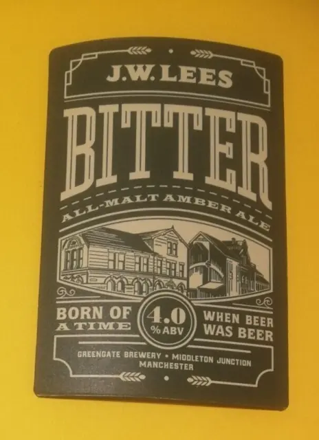 J W LEES brewery BITTER pump clip ale beer badge front Manchester