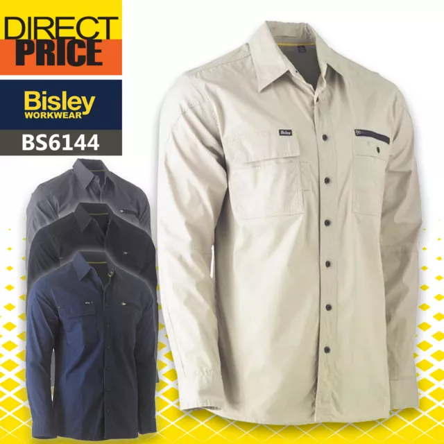 Bisley Mens Work Shirt BS6144 FLEX & MOVE Utility Long Sleeve Stretch Comfort