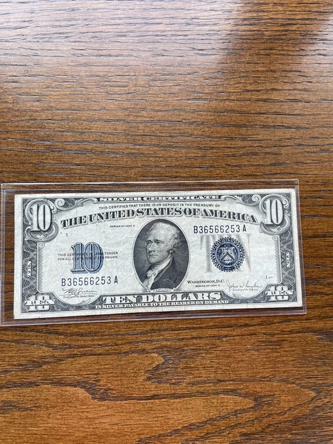 1934 C Ten Dollars Silver Certificate B36566253A Blue Seal $10