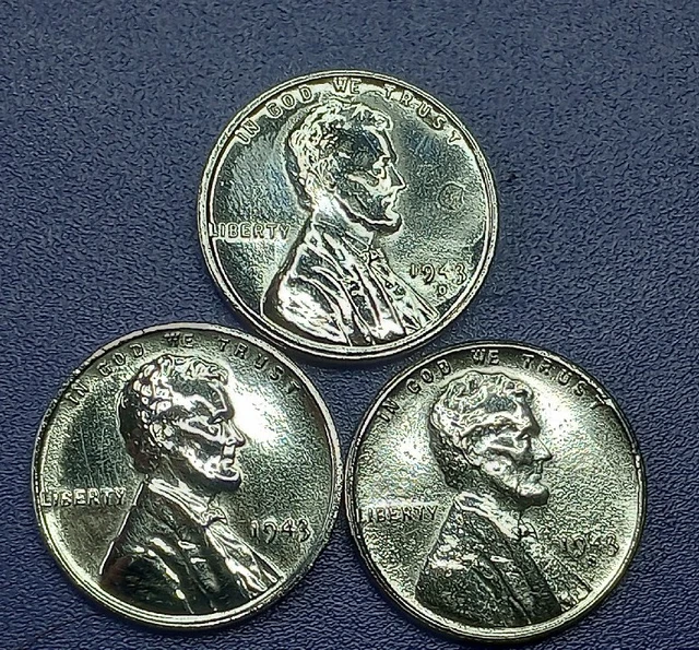 1943 P D S  LOW GRADE SET of 3  Steel/Zinc  Cents ACTUAL COINS, NO RESERVE 3653