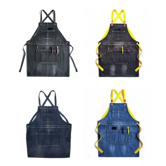 Unisex Jean Bib Apron for Back Adjustable Washed Hair Stylist Work A