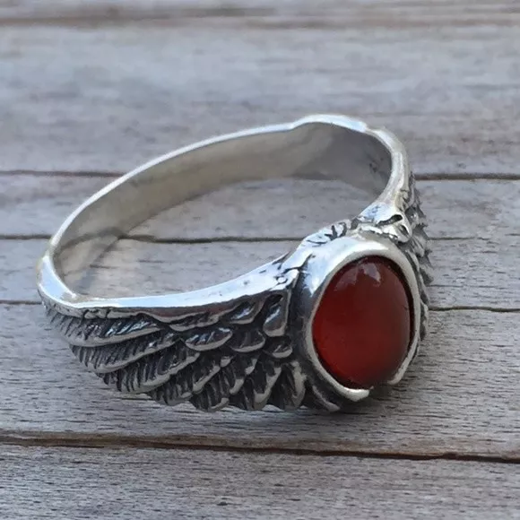 Eagle Wing Ring .925 Sterling Silver small Sz 6 w/ Natural Carnelian gemstone
