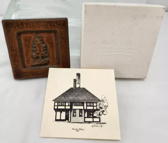 Art Nouveau Tile Pottery by Pewabic Pine Tree Rust  4" x 4" Handmade w/ Hanger