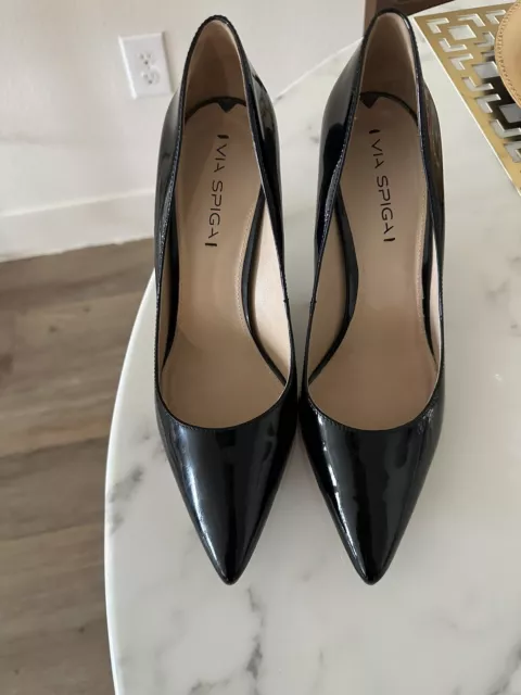 Via Spiga Black Patent Leather High Heel Pumps, Size 10M