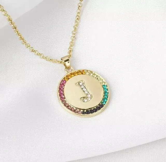 1.1Ct Multi Color Lab Created Diamond Letter "J" Pendant 14k Yellow Gold Plated