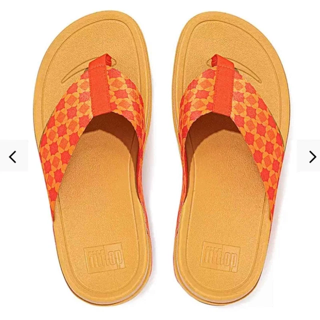 New! FitFlop Surfa X Yinka Ilori Toe-Post Sandals Size 8 Cherry Tomato Red