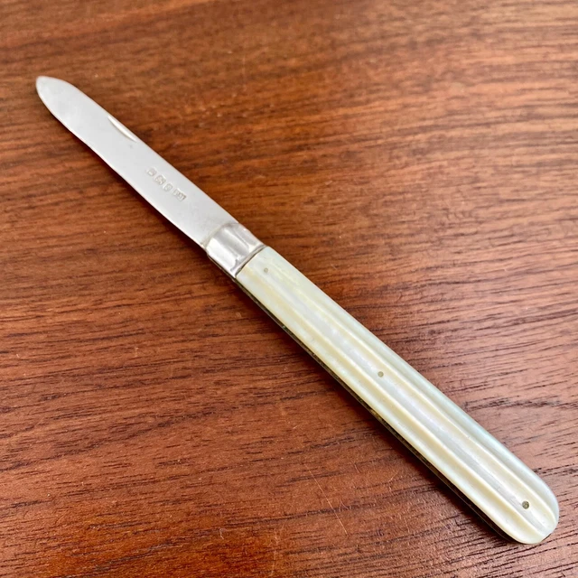 Thomas Marples English Sterling Silver / Mother Of Pearl Pen / Fruit Knife 1897