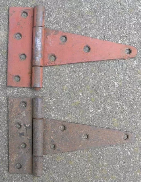 2 Vintage Old Barn, Shed, Cabin Door Old Red Paint 6 1/2" T- Hinges