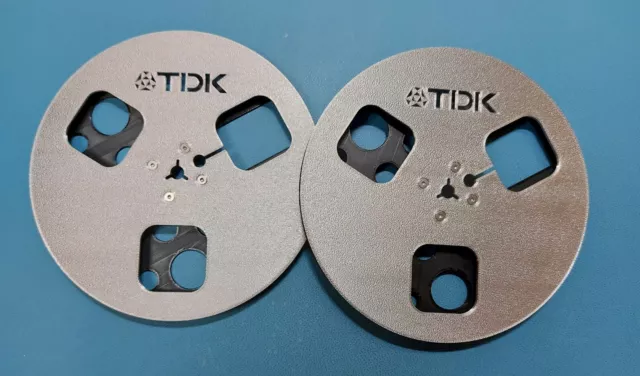 TDK reel to reel Tape spools 7" (pair) 3D printed (Plastic) in silver/black