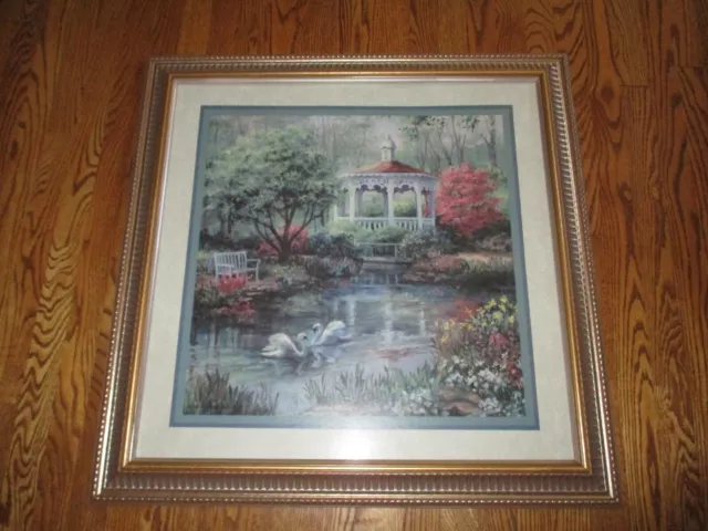 Vintage Home Interior Picture "Morning Whispers" #11702 Swan & Gazebo Gold Frame