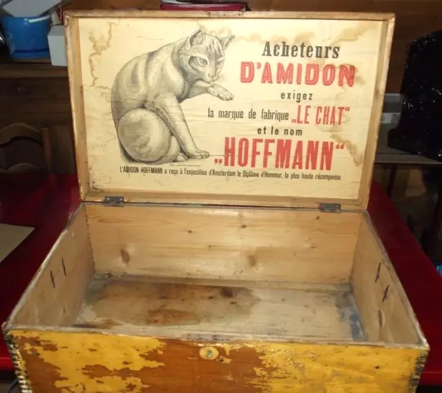 Old Chest Trunk Wood Deco Viaje El Gato Hoffmann Raro Star Nineteenth