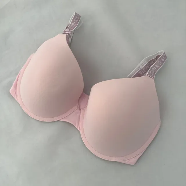 VICTORIA'S SECRET PALE Pink Padded T-Shirt Bra With Sparkle Straps