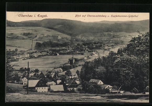 AK Olbernhau i. Erzgeb., Blick auf Oberneuschönberg u. Kupferhammer-Grünthal