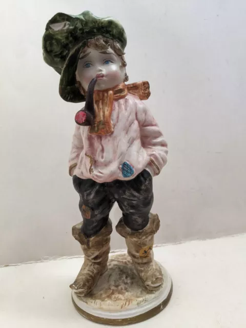 Vintage Capodimonte Italian Porcelain Figurine Boy Tramp Smoking A Pipe 11"
