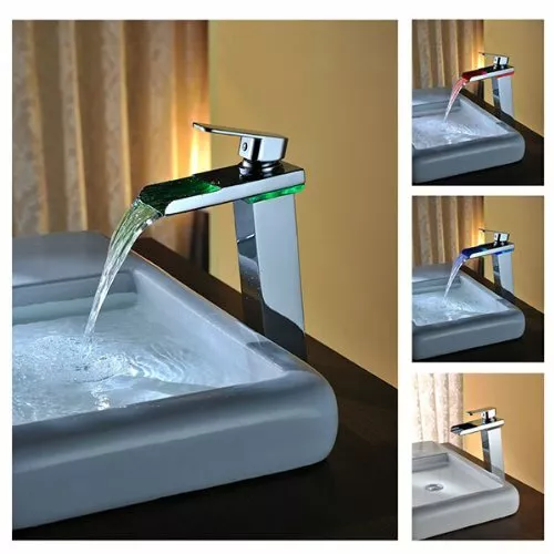 Cascada Color Changing LED Waterfall Bathroom Sink Faucet - HDD721H - Chrome