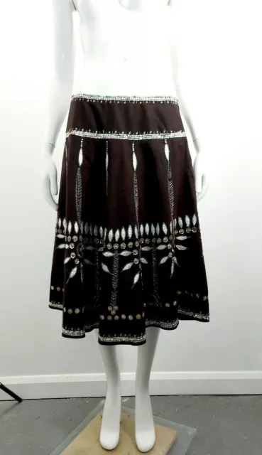 TEMPERLEY LONDON - UK SIZE 12/14 Black Cotton Skirt Sequins Beaded Boho Festival