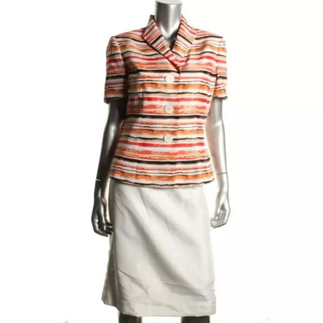 $200 Le Suit Boboli Gardens Coral Multi Shantung Striped 2PC Skirt Suit Sz 6 NWT