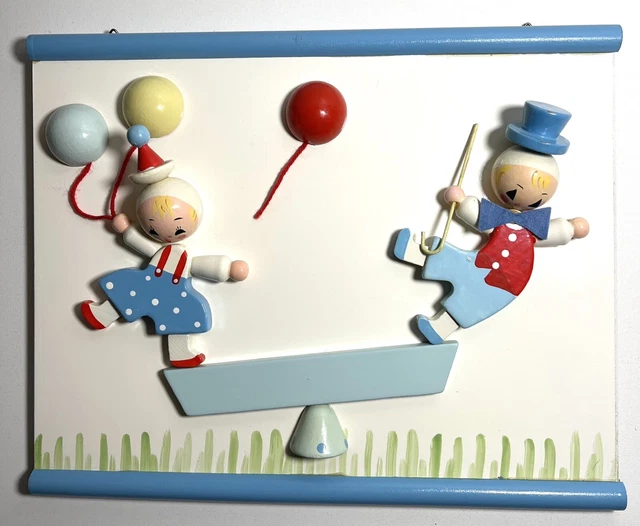 Vintage See Saw Teeter Totter Nursery Wood Wall Hanging Plaque