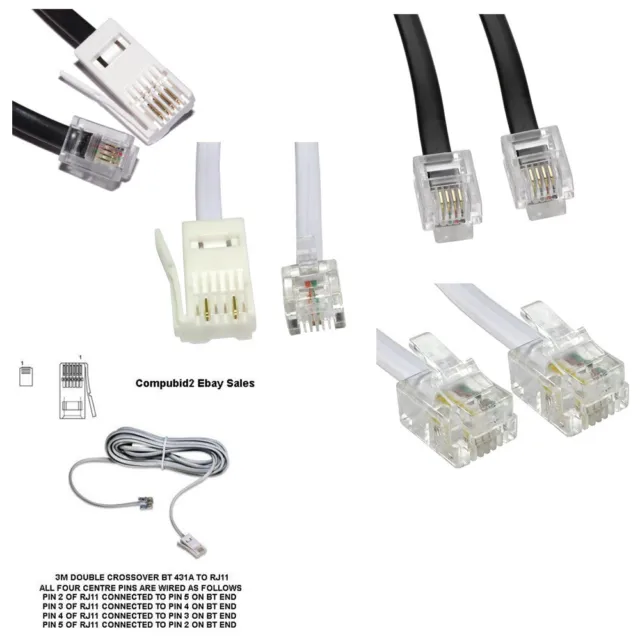 BT to RJ11 or RJ11 To RJ11 Telephone Modem Cable Lead Fax Router Phone Sky Box