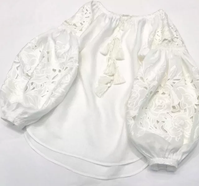 Ukrainian embroidered white bohemian richelieu blouse vyshyvanka. All sizes
