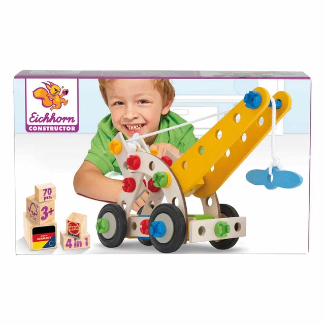 Eichhorn - Constructor moto, 2 diverse varianti di modello, giocattolo da costruzione con 40 pezzi, giocattolo in legno versatile, 100% legno di faggio certificato FSC, dai 3 anni in su - Giochi