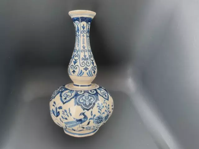 Ancien Vase balustre faïence de DELFT - DE KLAAUW marque griffe 18e ou 19e