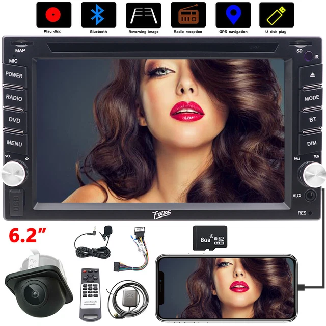 Backup Camera + GPS 6.2" Car Stereo Radio CD DVD Player In Dash Head 8GB Map USB
