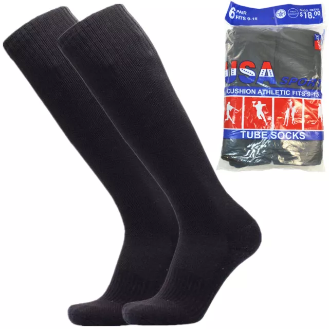 3-12 Pairs Mens Black Athletic Sports Cotton High Calf Tube Socks Size 9-15