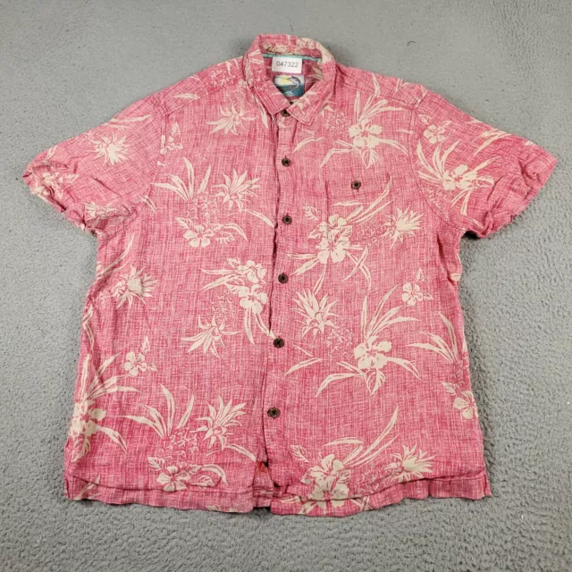 Tommy Bahama Shirt Mens Large Red/Pink Linen Hawaiian Button Up Short Sleeve