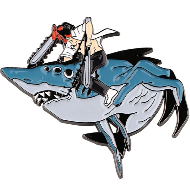 CHAINSAW MAN ANIME Denji On Beam as a Shark Figures Metal Enamel Pin
