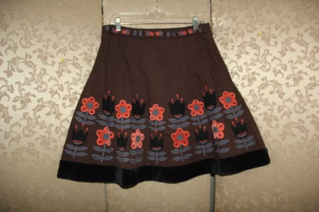 Anthropologie Lithe Brown Black Velvet Multi-Color BACKYARD GARDEN Skirt Size 8