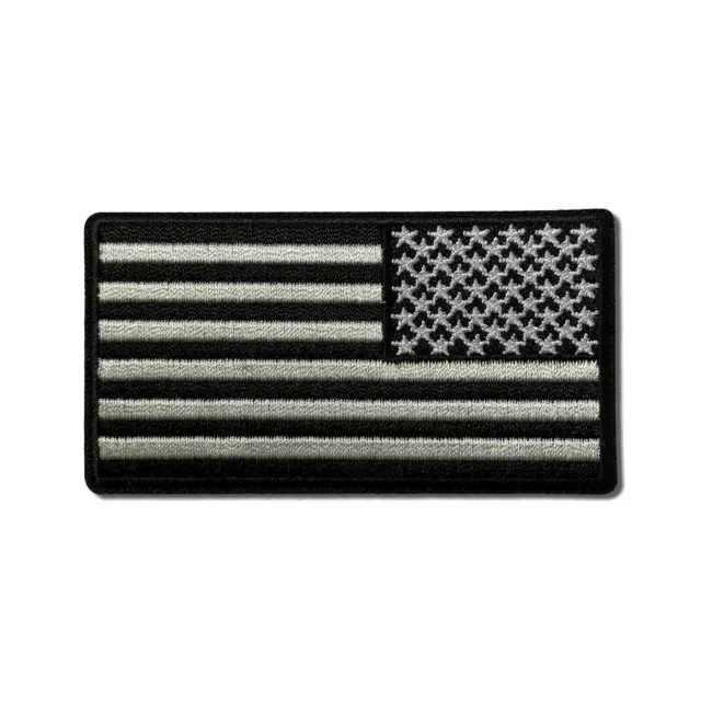 3" x 1½" Reversed American US Flag Black & White Sew or Iron on Patch