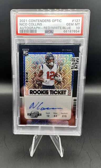 2021 Contenders Optic Prizm Nico Collins Auto Red White Blue 3/15 RC PSA 10 🔥