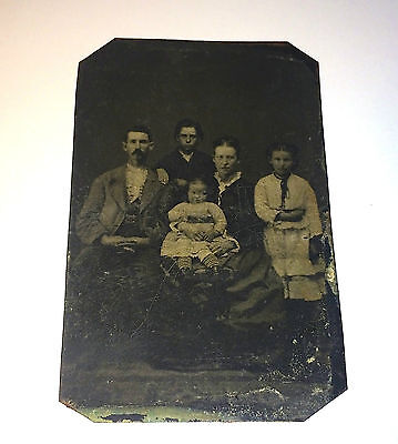 Antique Victorian Family Portrait Children, Baby & Husband & Wife Tintype Photo!