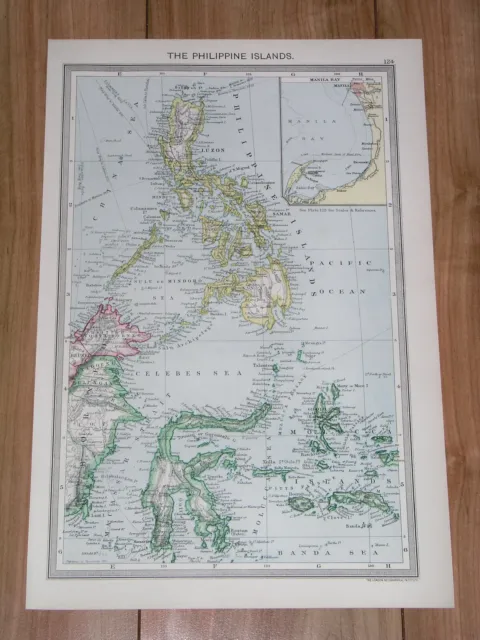 1908 Antique Map Of Philippines Luzon Indonesia Celebes / Manila Inset Map