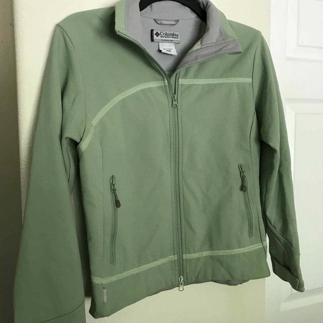 Columbia Titanium Light Green Soft Shell Jacket - Size Small - Full Zip Coat