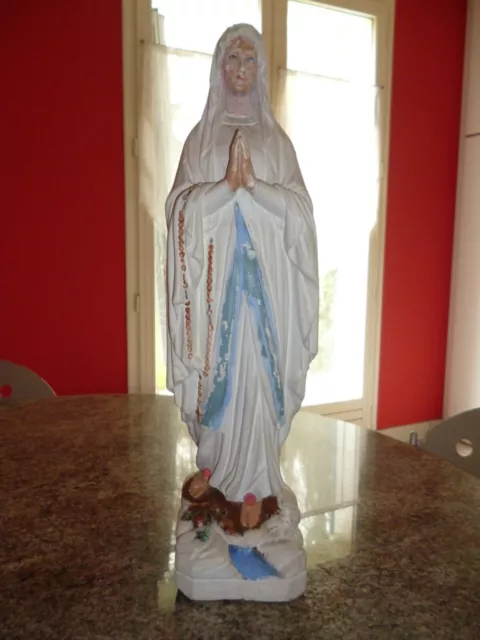 Belle Grande Statue De La Sainte-Vierge En Platre Signe Pene & Fils Lourdes 45Cm