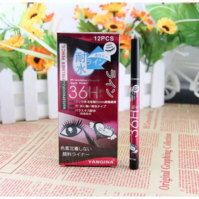 12pk - Yanqina 36H BLACK Waterproof Pen Liquid Eyeliner Eye Liner Pencil Make up