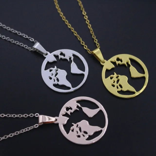 Fashion World Map Pendant Necklace Round Hollow Charm Collar Women Jewelry Gift