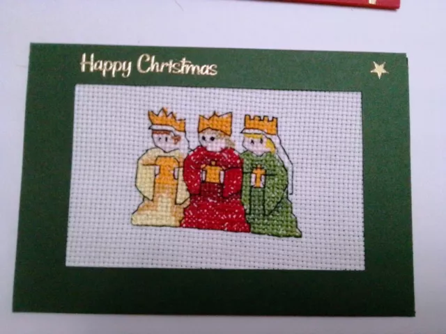 Christmas Card Completed Cross Stitch Three Kings 6X4"