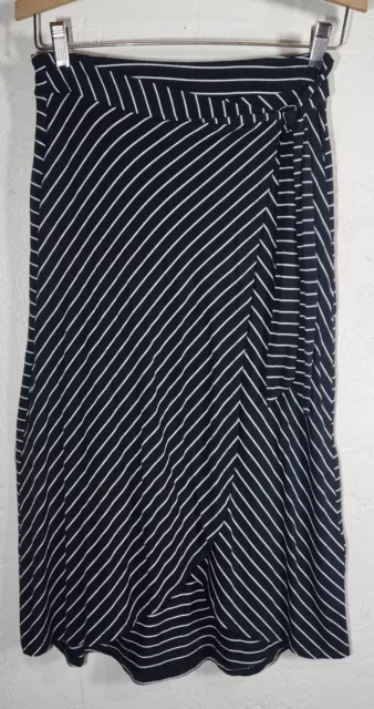 EUC Adrienne Vittadini Size XS Black And White Striped Midi Wrap Skirt