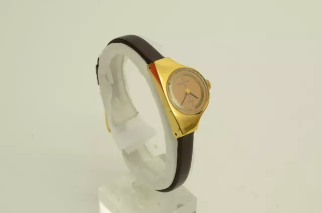Authentic Christian Dior Bulova Watch 18mm Side Dial Vintage GP Thin Leather