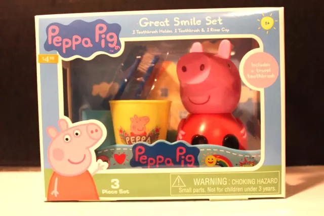 Peppa Pig Travel Toothbrush, Holder & Rinse Cup Great Smile Set NEW