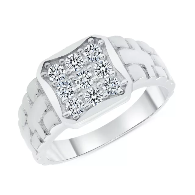 925 Sterling Silver Cz Men's Ring Rhodium Plated
