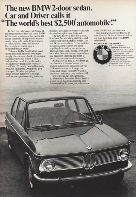 1968 BMW: 2 Door Sedan Worlds Best Vintage Print Ad