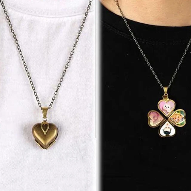 Locket Vintage Heart Shaped Locket Necklace 4-layer Photo Necklace Jewelry US