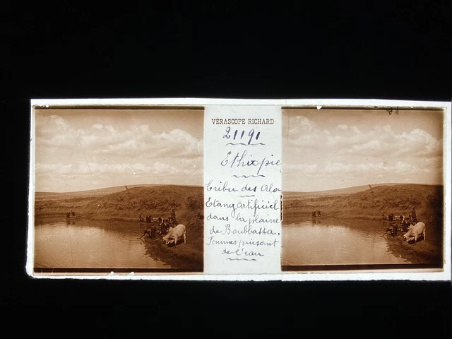ETHIOPIE ABISSINIE 1900 PLAQUE VERRE 45x107 VUE STEREOSCOPIQUE VERASCOPE RICHARD