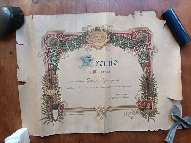 T) Diploma Lodi Collegio 1919-20 difetti